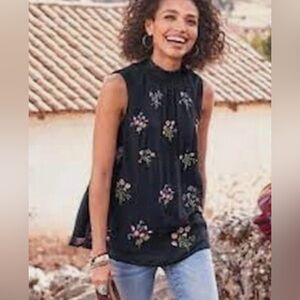 SUNDANCE Altamira Black Multicolor Embroidered Halter Sleeveless Top Blouse